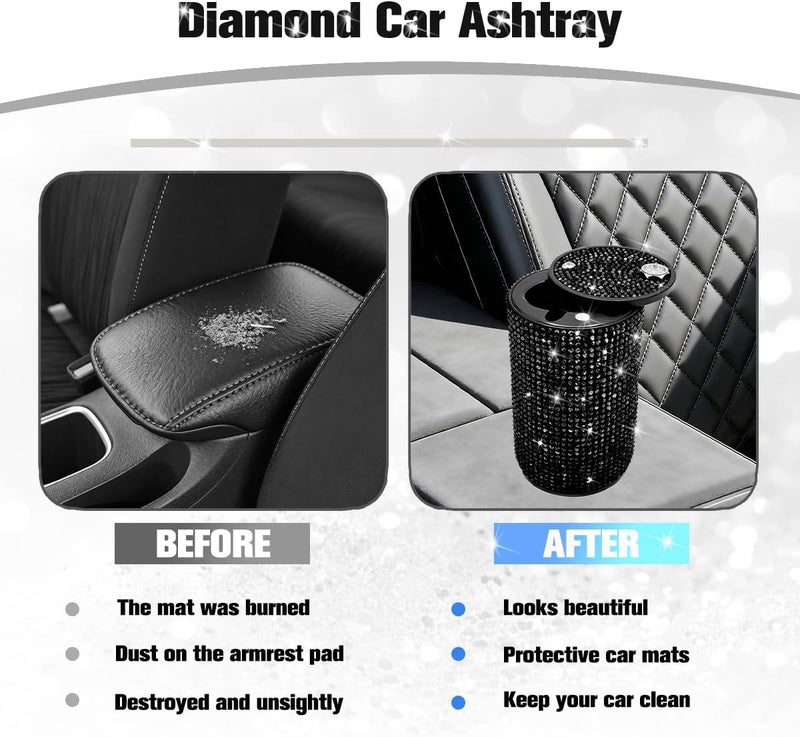 FALVFUN Bling Car Ashtray, Rhinestones Smokeless Smell Proof Vehicle Cup Holder Ash Tray with Lid, Sparkling Diamond Portable Automotive Interior Ashtray, Universal for SUV RV Truck (Black) - Image 4